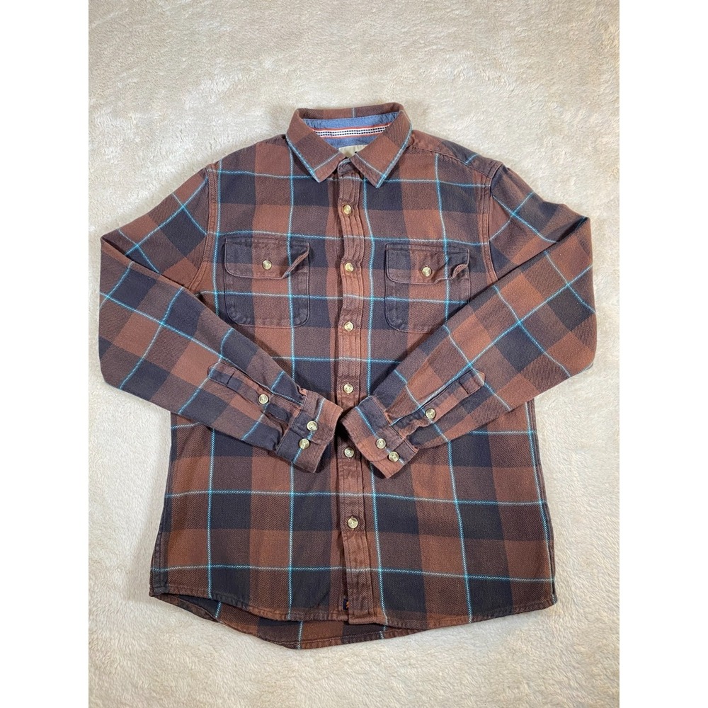 The Normal Brand Shirt Men's M-T Brown Blue Plaid Flannel Long Sleeve Cotton